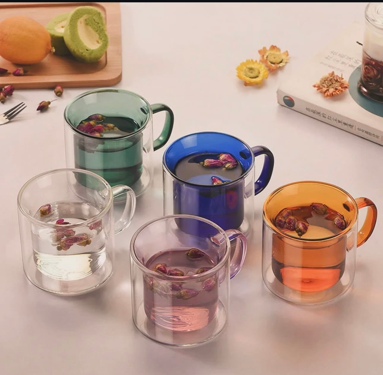 Double glass colorful mug