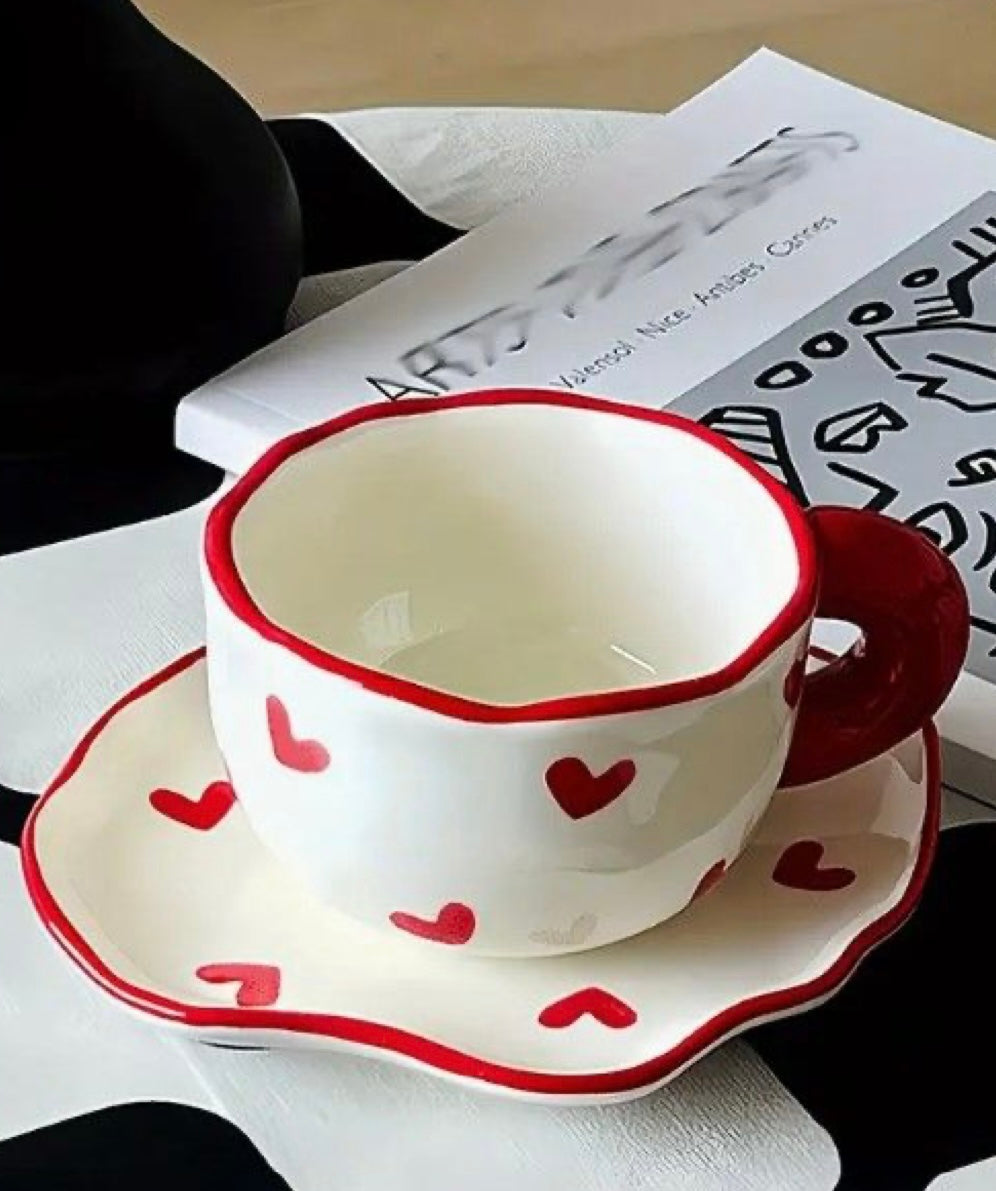 Heart mug with saucer