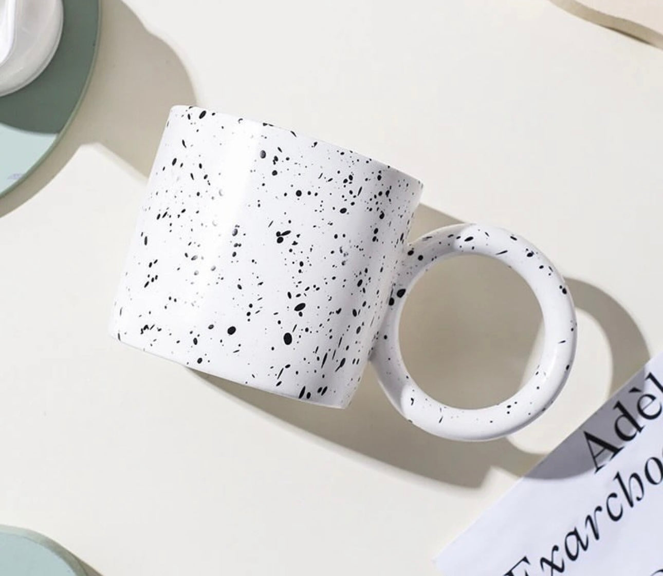 White mug with big handle